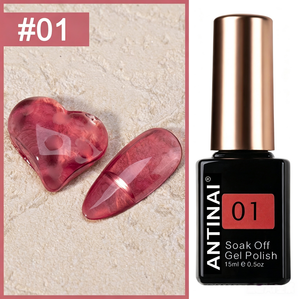 15ml ANTINAI Semi‑Sheer Jelly Gel Nail Polish, Bright Stained Glass Translucent Color for Nail Art