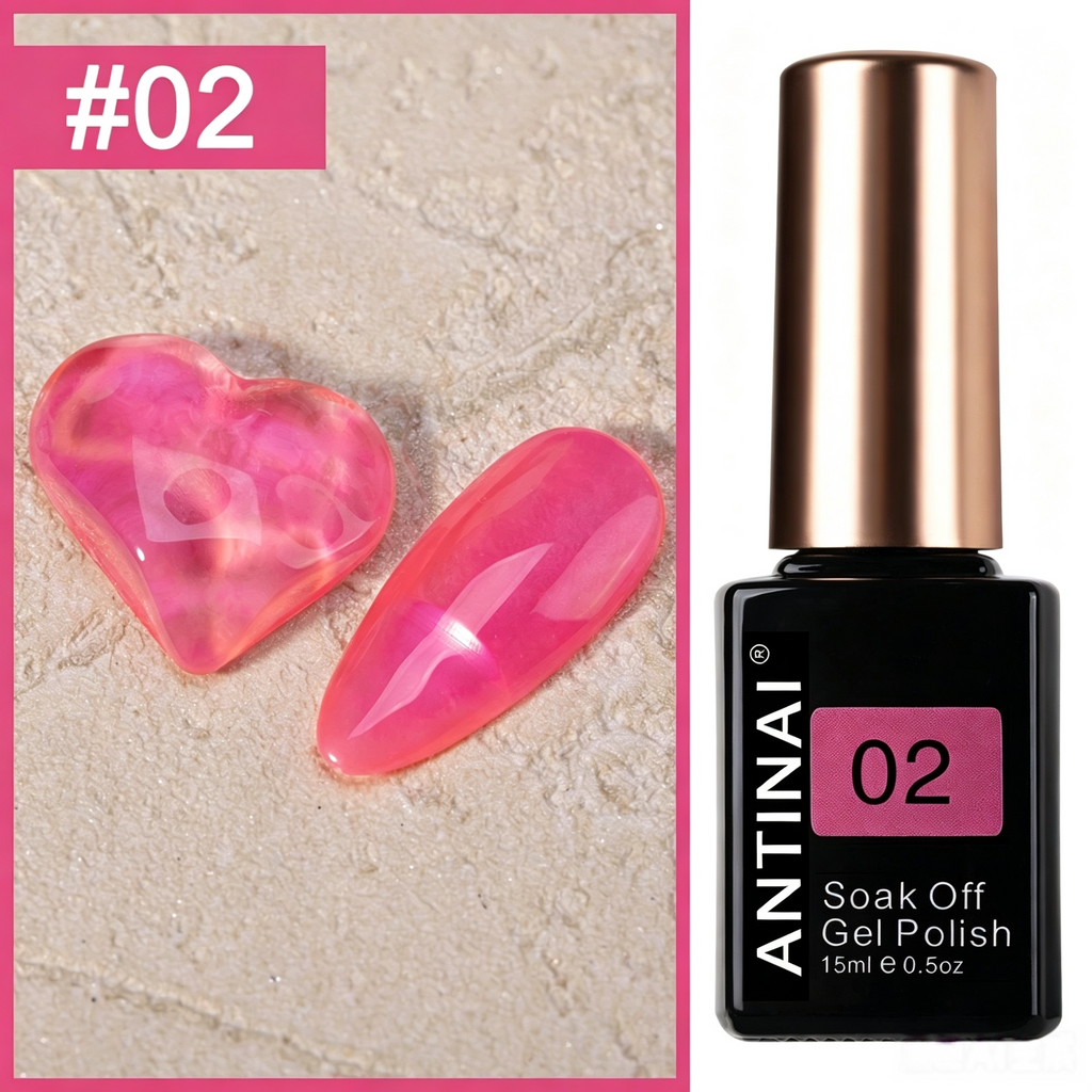 15ml ANTINAI Semi‑Sheer Jelly Gel Nail Polish, Bright Stained Glass Translucent Color for Nail Art