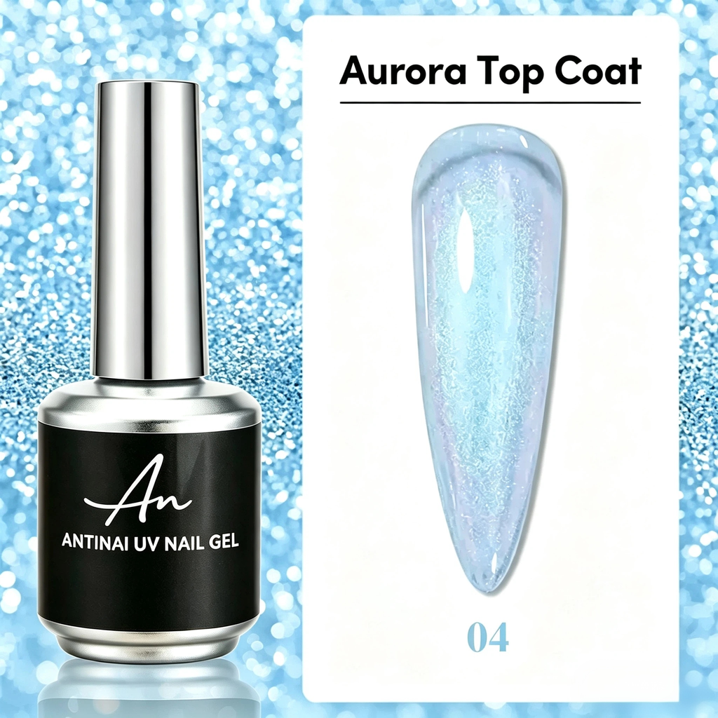 2‑in‑1 Aurora Iridescent Shimmer Top Coat Chameleon UV Nail Gel Polish