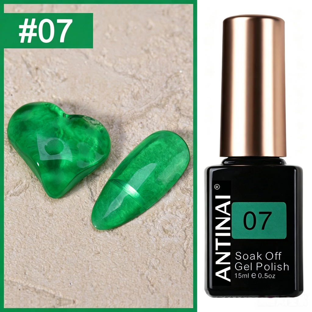 15ml ANTINAI Semi‑Sheer Jelly Gel Nail Polish, Bright Stained Glass Translucent Color for Nail Art
