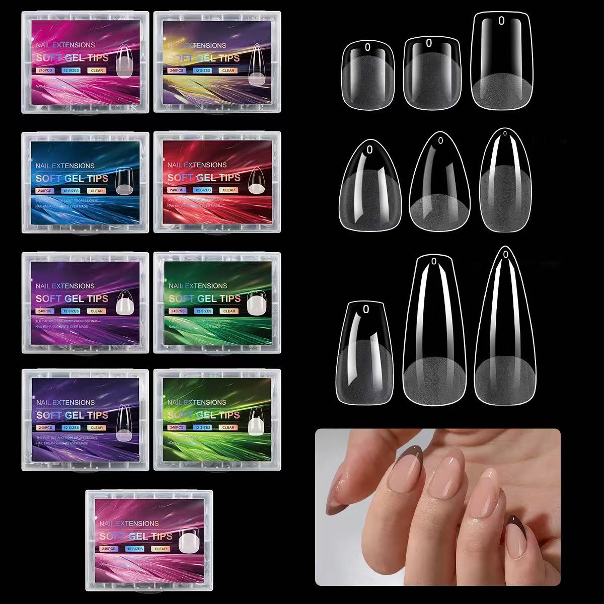 ANTINAI Soft Gel Nail Tips 240Pcs – Half Matte No-File Press-On Nail Tips Multi Shape Clear Full Cover False Nails for Nail Extension DIY Manicure
