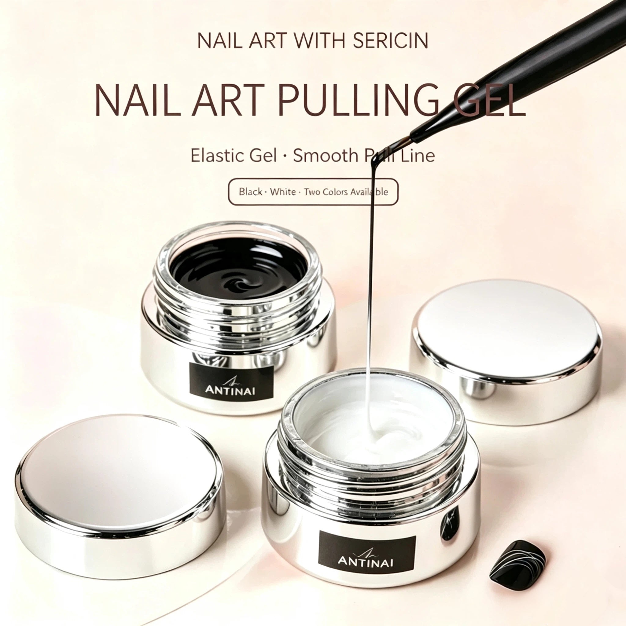 Black White 2‑Color Elastic Nail Art Pulling Spider Gel For Smooth Line Drawing