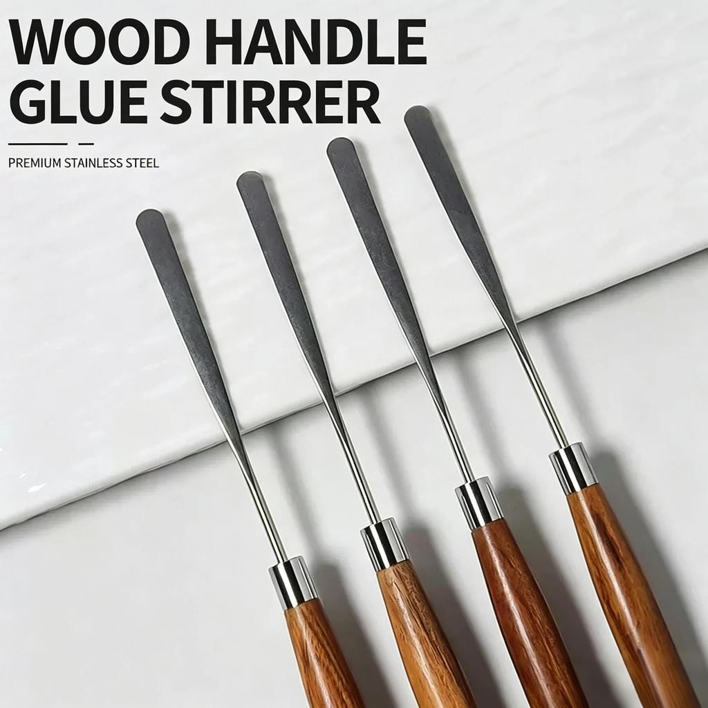 Wood Handle Glue Stirrer Stainless Steel Nail Art Mixing Spatula For Gel Polish Pigment Mixing Manicure Tool