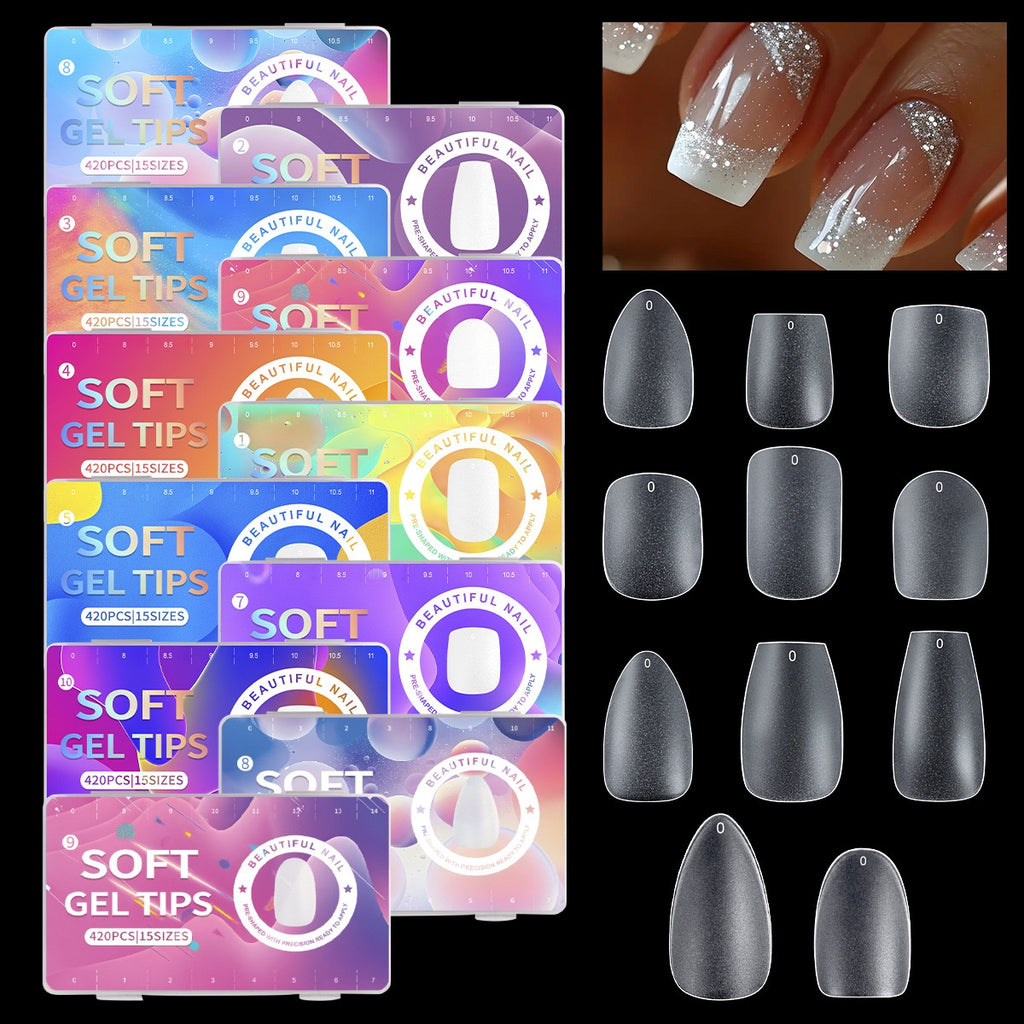 ANTINAI Double Side Matte Soft Gel Nail Tips – File-Free Pre-Buffed Full Cover False Nails for Nail Extension DIY Manicure