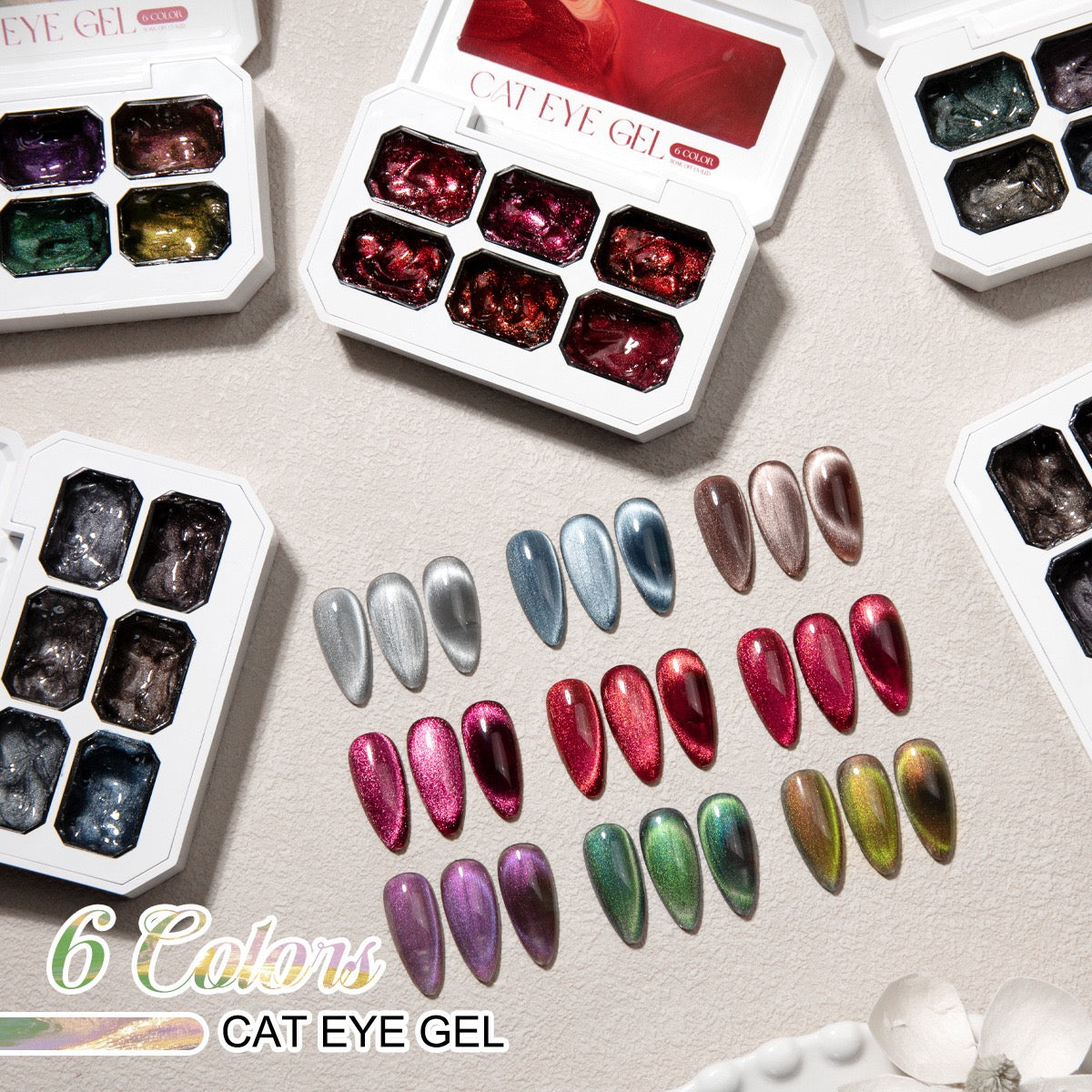 6 Colors Chameleon Cat Eye Gel Set Shiny Magnetic Nail Art UV‑LED Soak‑Off Gel Polish Kit