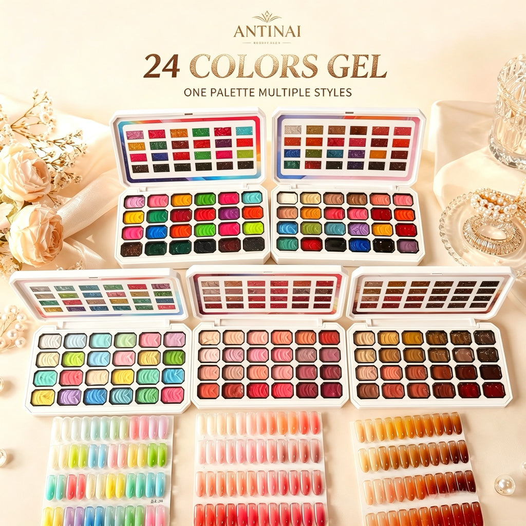 NTINAI 24 Colors Solid Nail Gel Palette Multicolor Set UV LED Curing Gel For Nail Painting Stamping Carving DIY Salon Nail Art