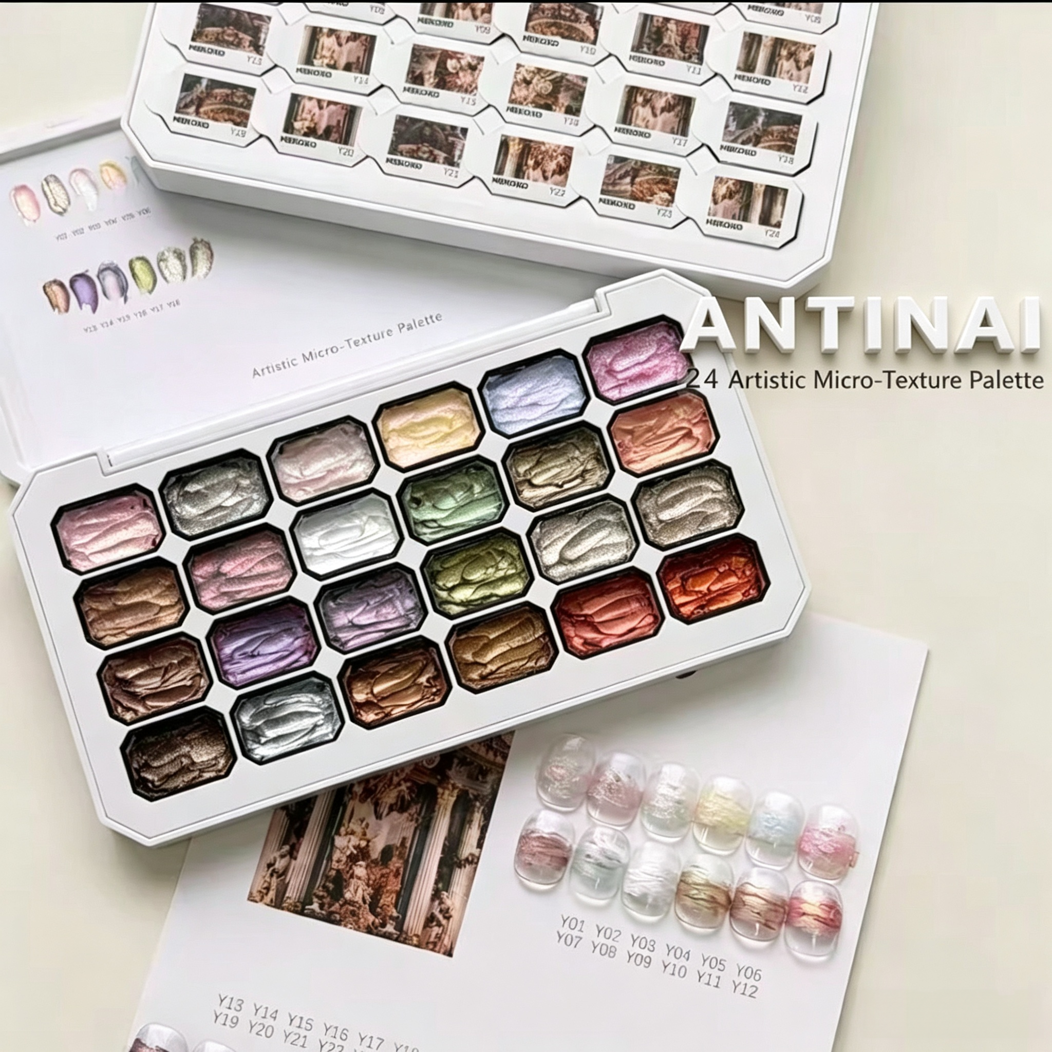 24 Colors Artistic Micro‑Texture Sculpture Gel Palette, Metallic 3D Embossing Carving UV Gel for Nail Art Manicure Decor