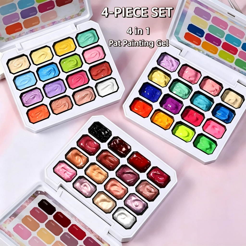 4‑Piece Set 4‑in‑1 Pat Painting Gel Palette, Creamy Nail Patting Gel for Ombre Gradient, Nail Stamping & Painting, UV LED Nail Art Gel Polish Set for Salon Home Use