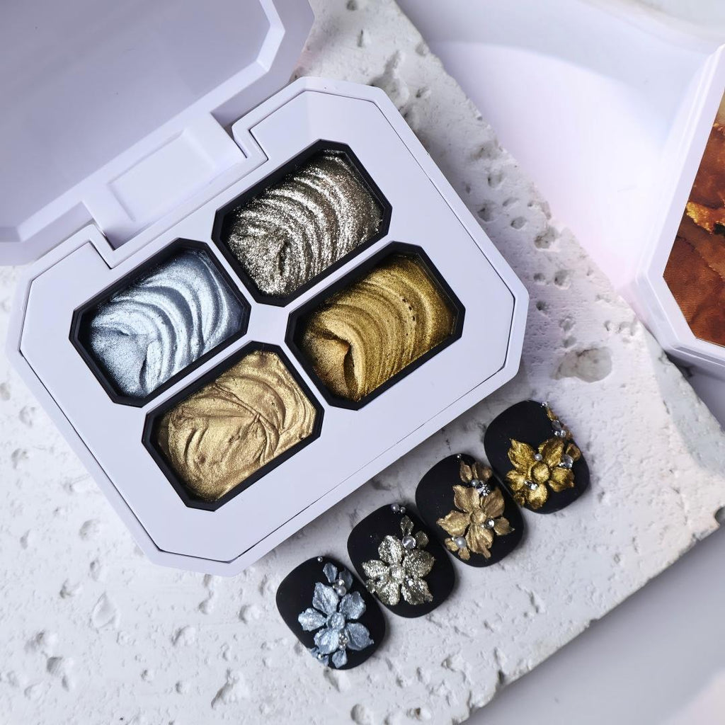 ANTINAI 3D Metallic Embossing Gel | No Wipe Nail Art Sculpture Texture Gel 4 Colors Palette