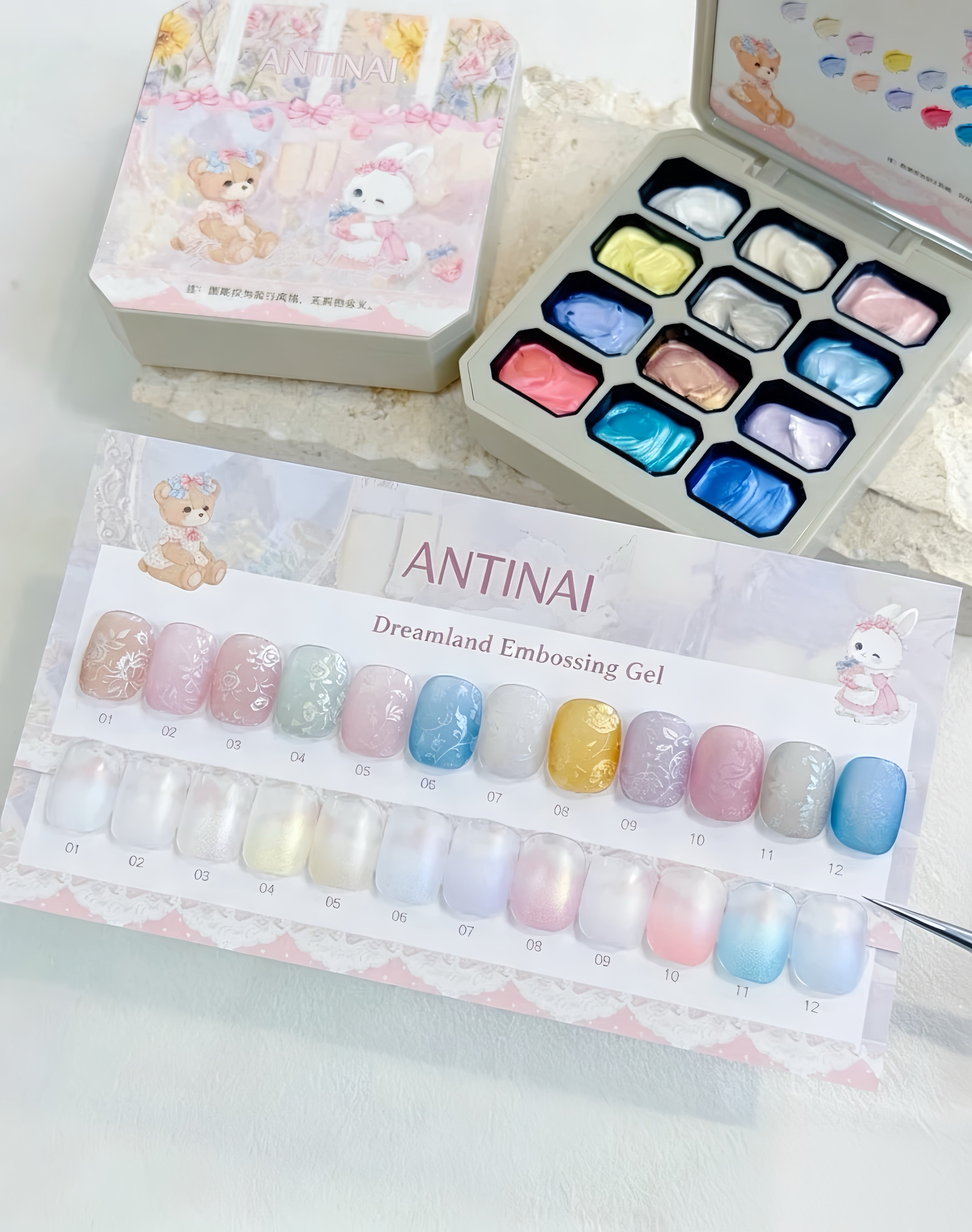 12 Colors Dreamland Embossing Gel Palette, 3D Sculptable Painting UV Gel Polish Set For Nail Art Manicure Decor