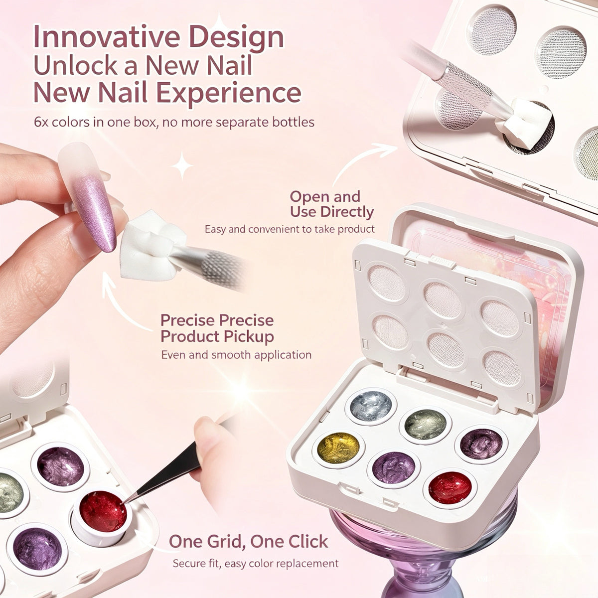 ANTINAI 6 Colors Multifunctional Transfer Cat Eye Gel, 4 in 1 Nail Gel for Patting, Transfer, Hand Painting & Mold Nail Art