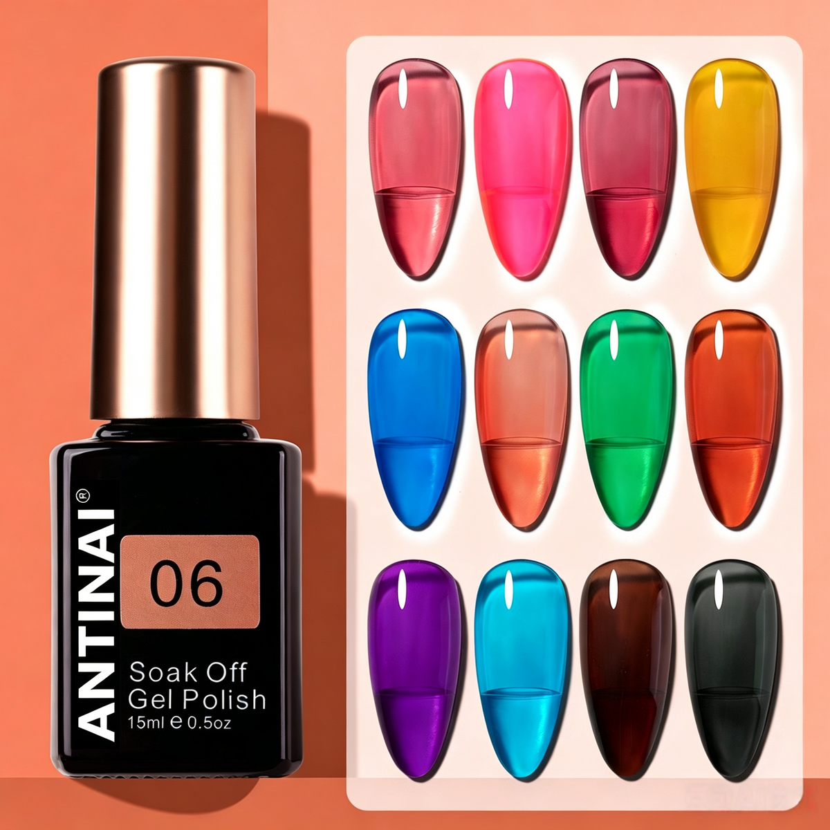15ml ANTINAI Semi‑Sheer Jelly Gel Nail Polish, Bright Stained Glass Translucent Color for Nail Art
