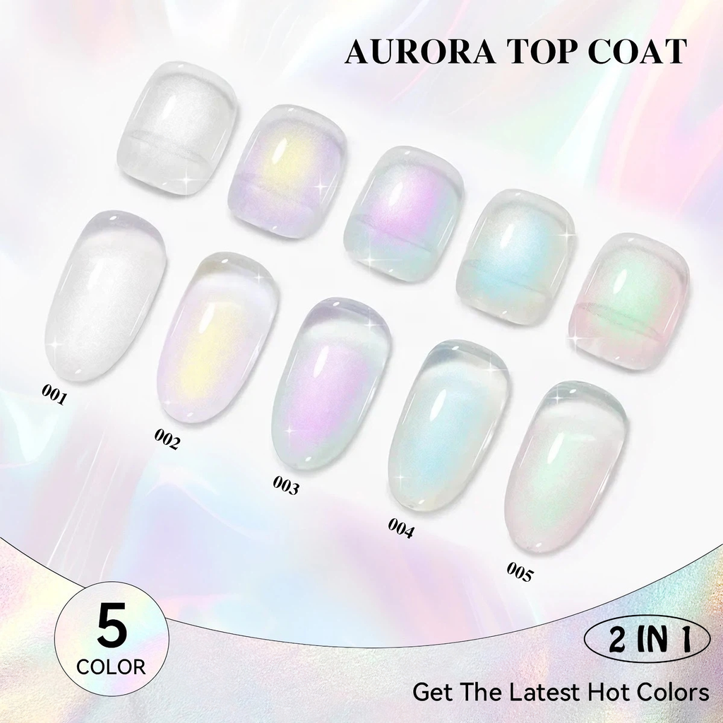 2‑in‑1 Aurora Iridescent Shimmer Top Coat Chameleon UV Nail Gel Polish