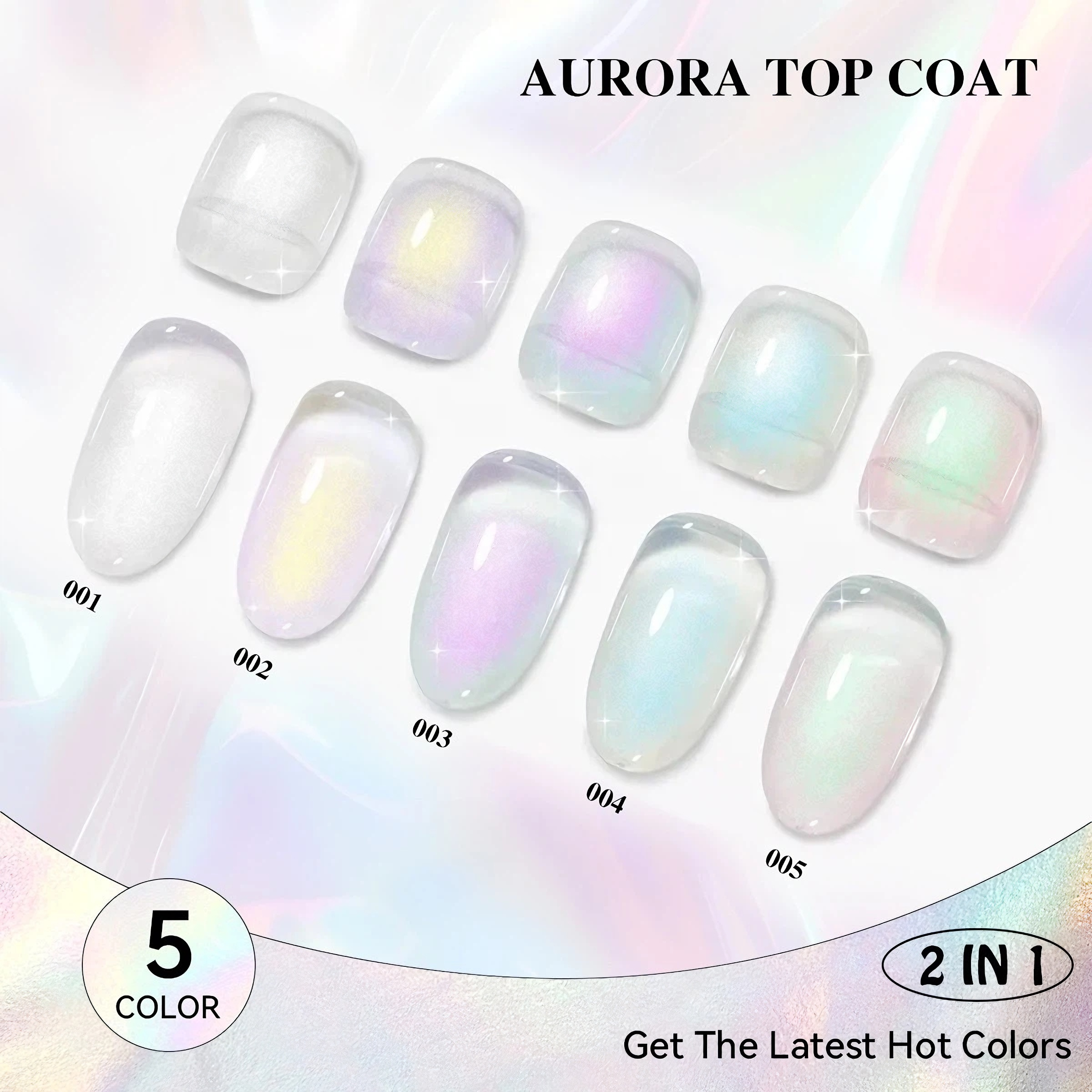 2‑in‑1 Aurora Iridescent Shimmer Top Coat Chameleon UV Nail Gel Polish