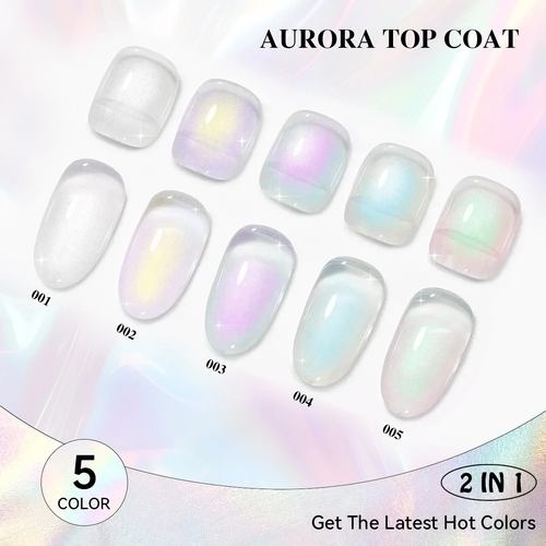 2‑in‑1 Aurora Iridescent Shimmer Top Coat Chameleon UV Nail Gel Polish