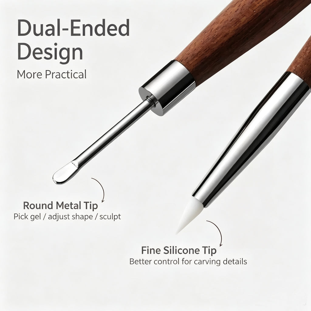 Dual-Ended Nail Carving Gel Pen, Wooden Handle 3D Sculpture Painting Dotting Tool for Nail Art Sculpting