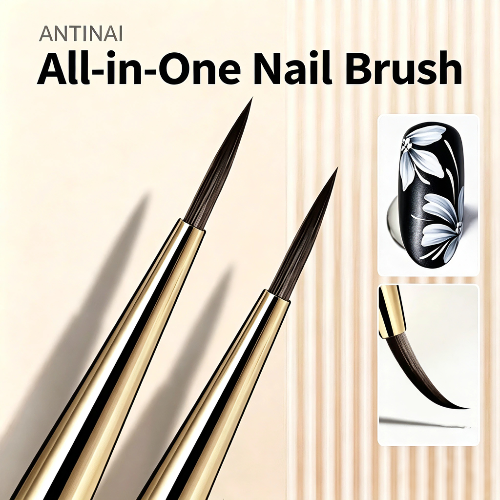 ANTINAI All-in-One Nail Art Brush, Pointed Round Painting Brush for Floral Design, Detail Drawing & Nail Outline