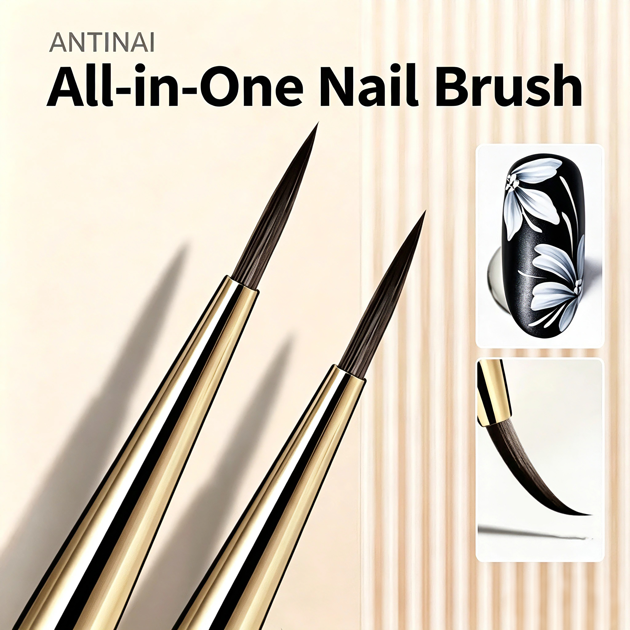 ANTINAI All-in-One Nail Art Brush, Pointed Round Painting Brush for Floral Design, Detail Drawing & Nail Outline