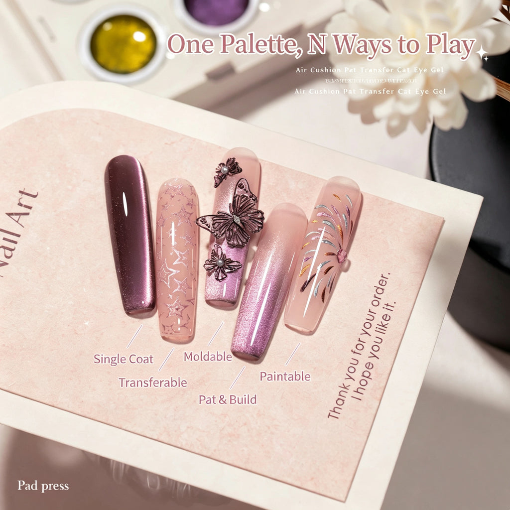 ANTINAI 6 Colors Multifunctional Transfer Cat Eye Gel, 4 in 1 Nail Gel for Patting, Transfer, Hand Painting & Mold Nail Art