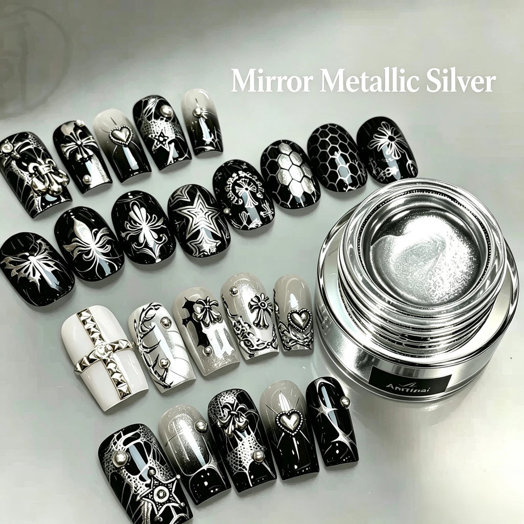 Mirror Metallic Silver Painting Gel, High‑Shine Mirror Silver Liner Gel Nail Art Drawing Gel for DIY Manicure Decor