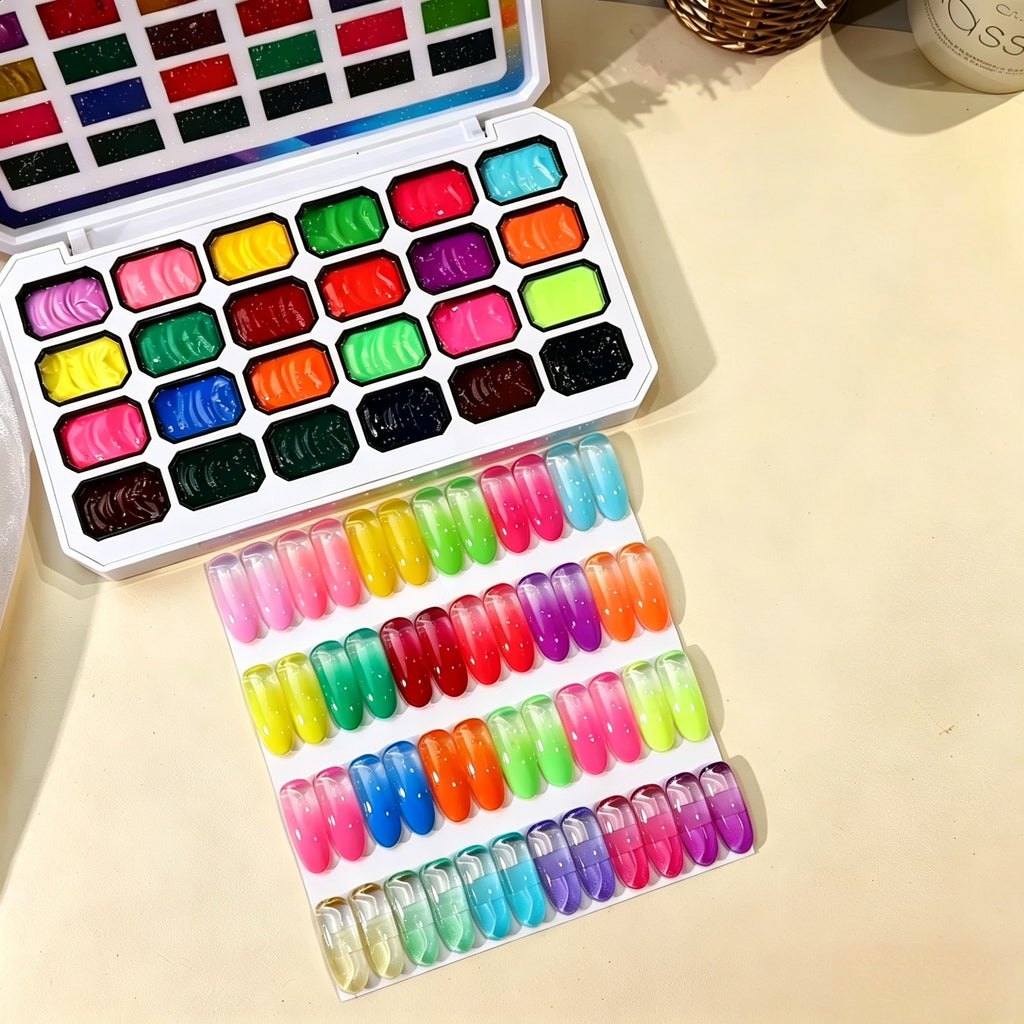 NTINAI 24 Colors Solid Nail Gel Palette Multicolor Set UV LED Curing Gel For Nail Painting Stamping Carving DIY Salon Nail Art