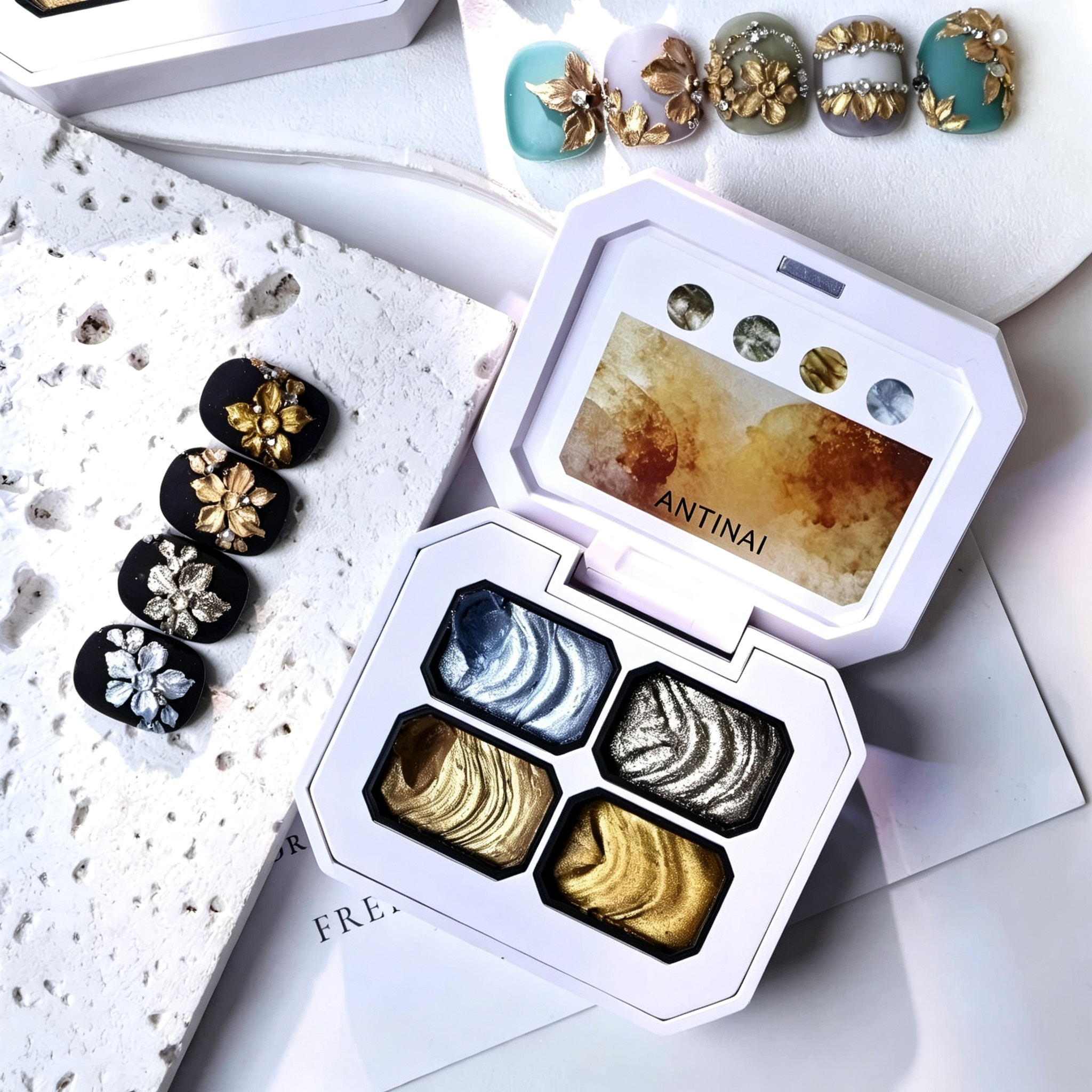 ANTINAI 3D Metallic Embossing Gel | No Wipe Nail Art Sculpture Texture Gel 4 Colors Palette