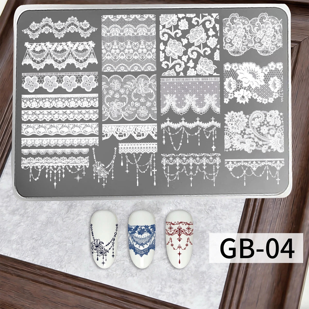 Nail Stamping Plates Set 12 Styles Lace Checkerboard Floral Butterfly Image Plates For DIY Nail Art Manicure Decor