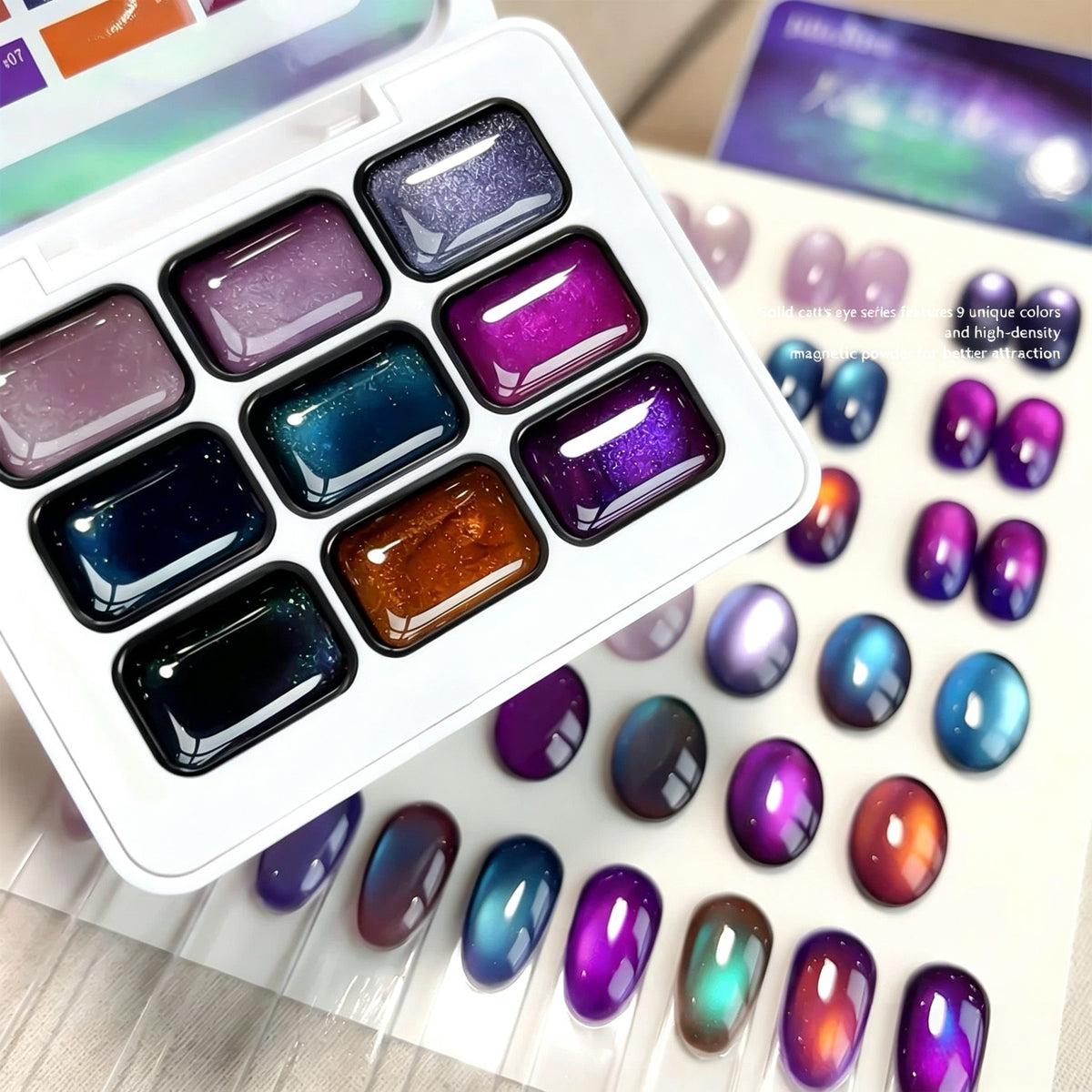 ANTINAI Nine‑Purple Fire 2.0 Solid Cat Eye Gel Palette, 9 Colors Aurora Magnetic Gel Polish