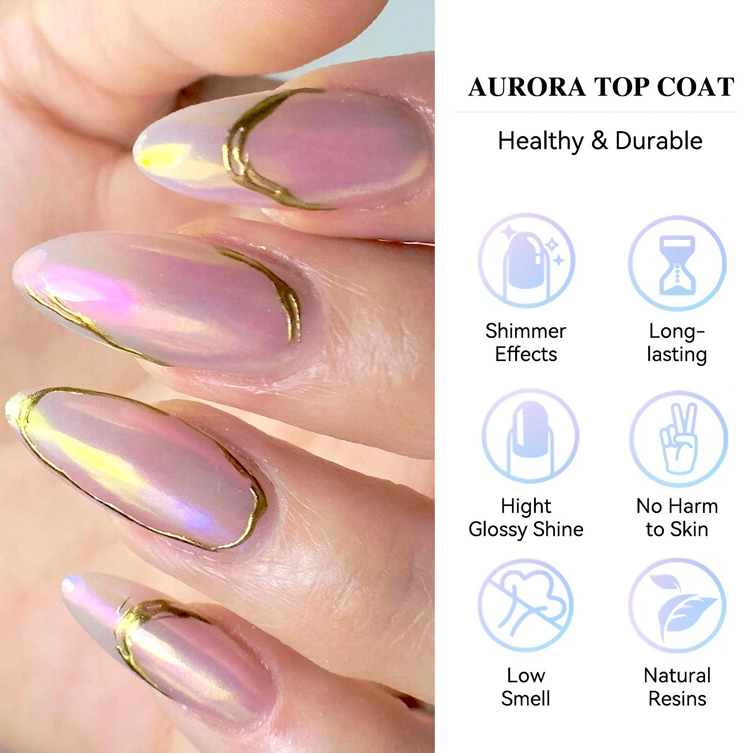 2‑in‑1 Aurora Iridescent Shimmer Top Coat Chameleon UV Nail Gel Polish