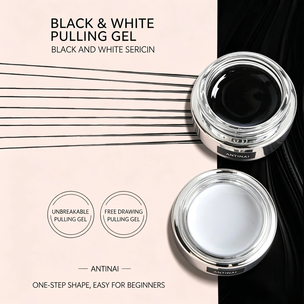 Black White 2‑Color Elastic Nail Art Pulling Spider Gel For Smooth Line Drawing