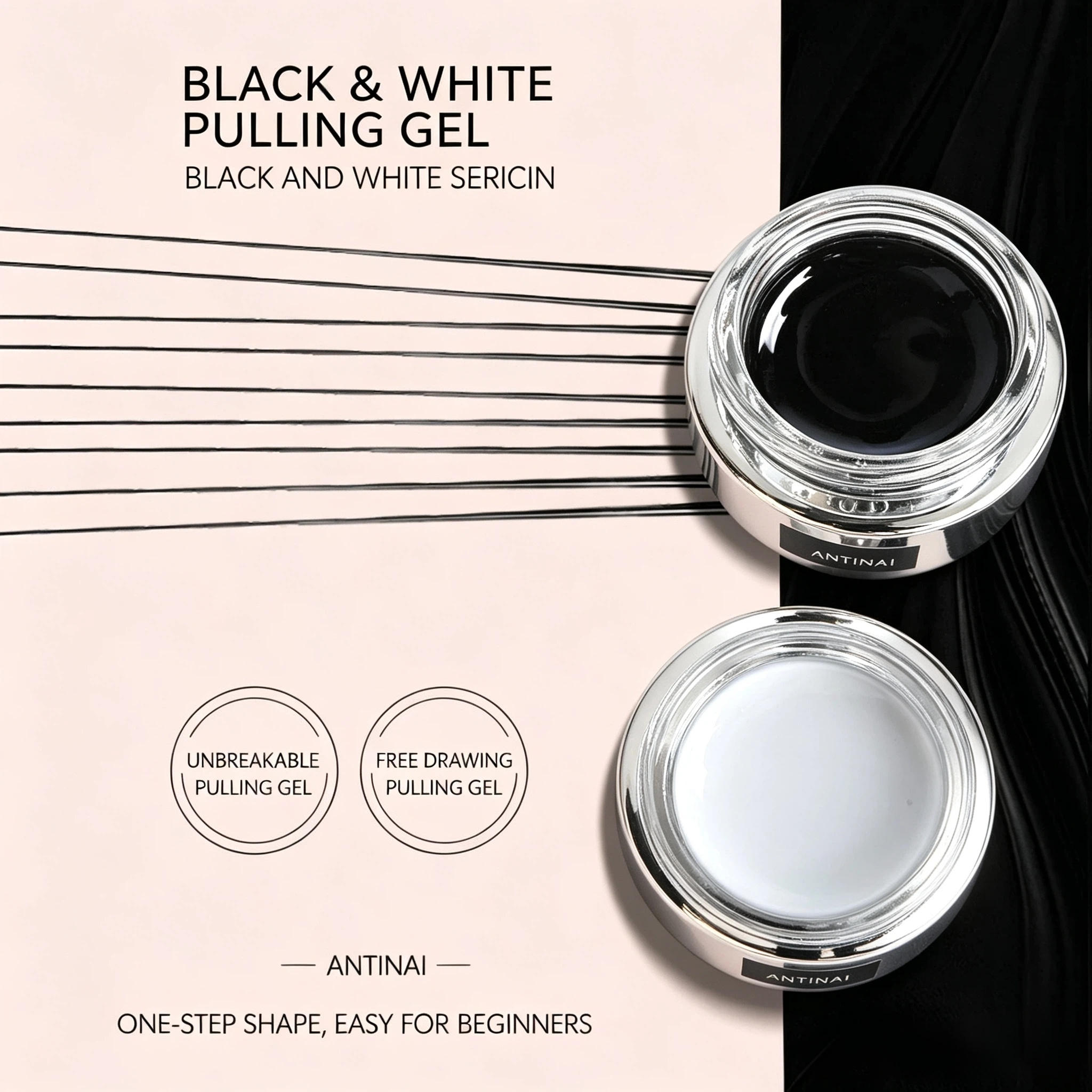 Black White 2‑Color Elastic Nail Art Pulling Spider Gel For Smooth Line Drawing