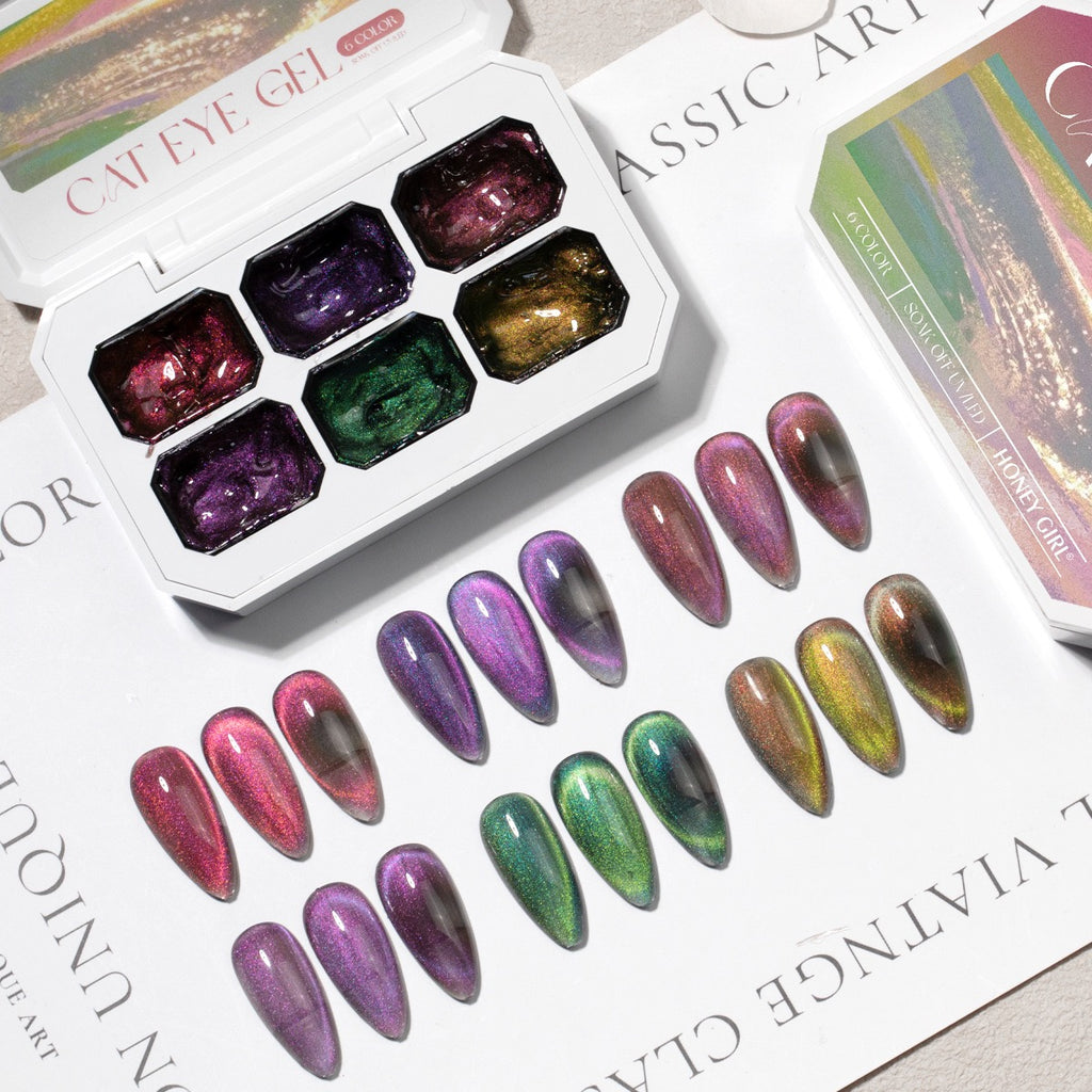 6 Colors Chameleon Cat Eye Gel Set Shiny Magnetic Nail Art UV‑LED Soak‑Off Gel Polish Kit