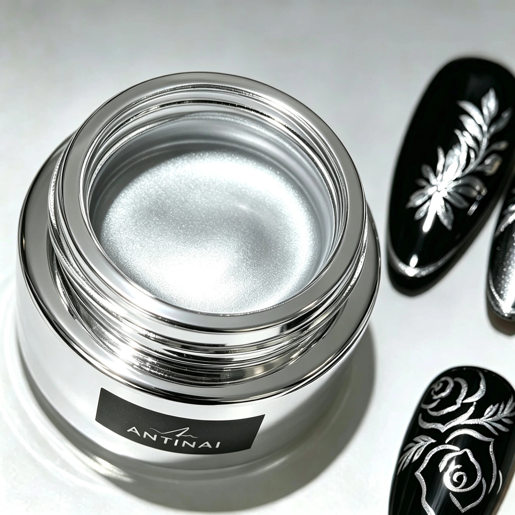 Mirror Metallic Silver Painting Gel, High‑Shine Mirror Silver Liner Gel Nail Art Drawing Gel for DIY Manicure Decor