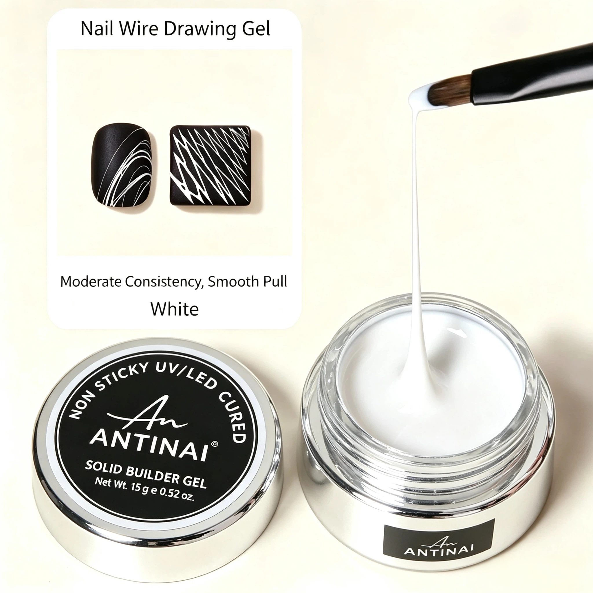 Black White 2‑Color Elastic Nail Art Pulling Spider Gel For Smooth Line Drawing