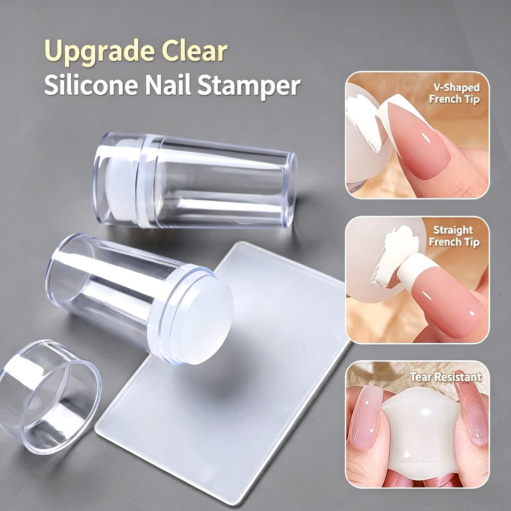 ANTINAI Clear Silicone French Tip Nail Stamper & Scraper Set | Soft Tear-Resistant Stamping Tool
