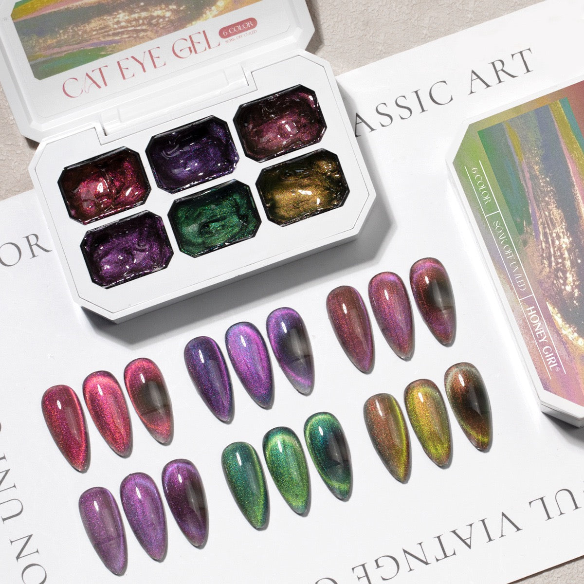 6 Colors Chameleon Cat Eye Gel Set Shiny Magnetic Nail Art UV‑LED Soak‑Off Gel Polish Kit