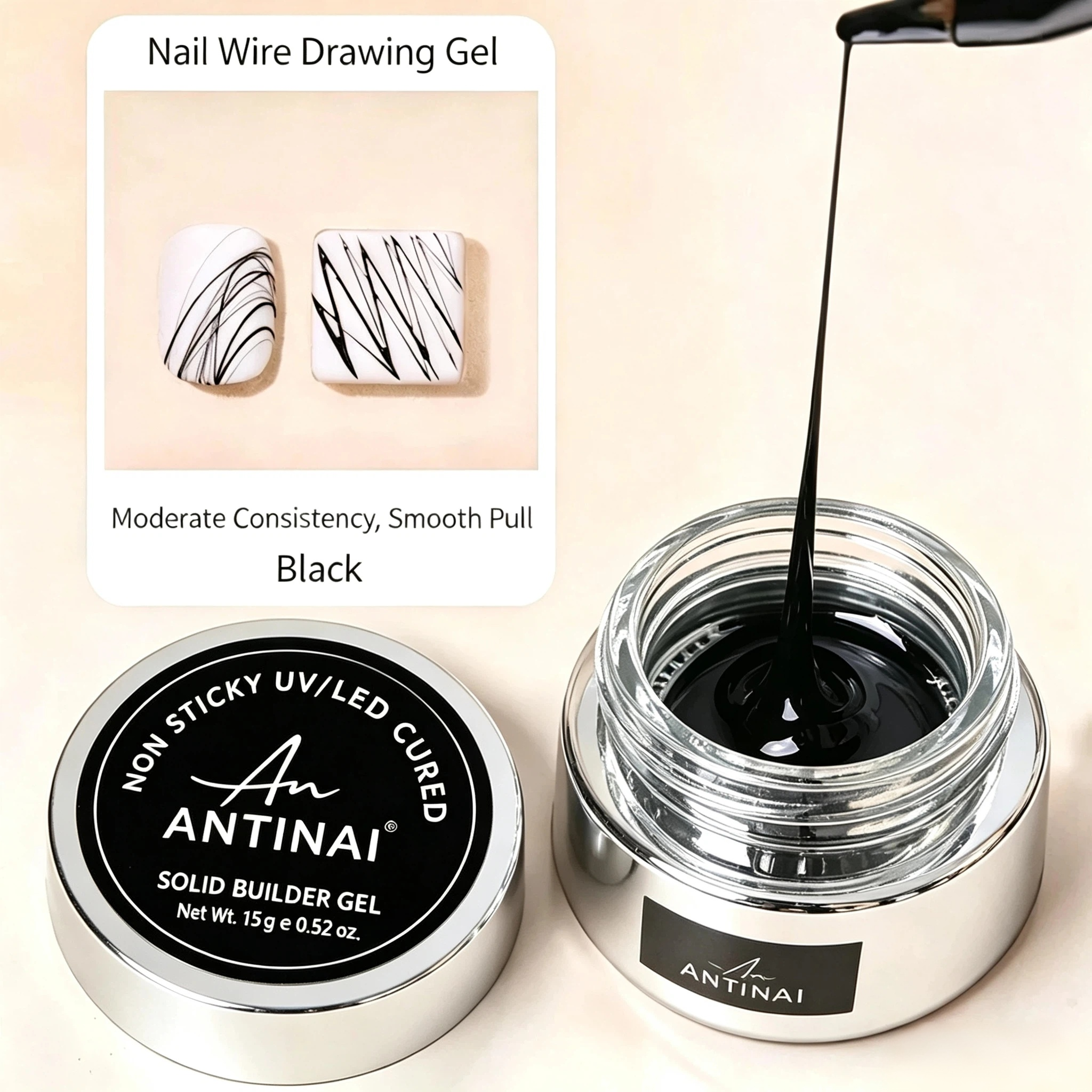 Black White 2‑Color Elastic Nail Art Pulling Spider Gel For Smooth Line Drawing