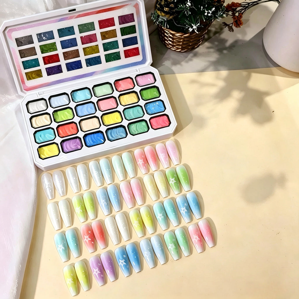 NTINAI 24 Colors Solid Nail Gel Palette Multicolor Set UV LED Curing Gel For Nail Painting Stamping Carving DIY Salon Nail Art