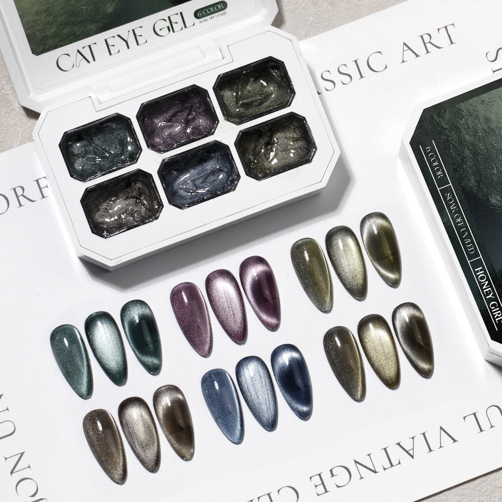 6 Colors Chameleon Cat Eye Gel Set Shiny Magnetic Nail Art UV‑LED Soak‑Off Gel Polish Kit