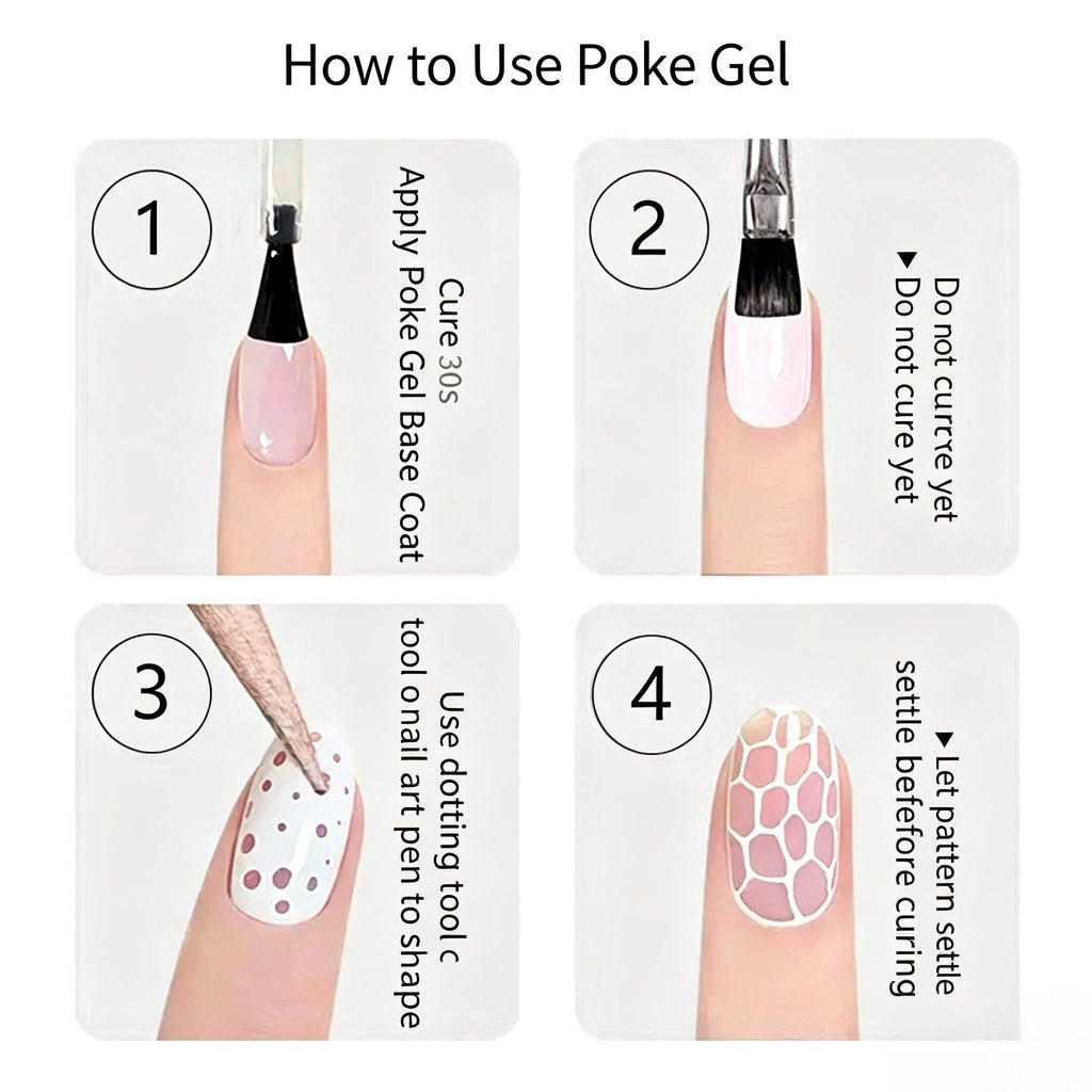 Black White Poke Nail Art Gel, Mesh Crack Lace Zebra Floral Letter Pattern Drawing Gel DIY Manicure‑Decor