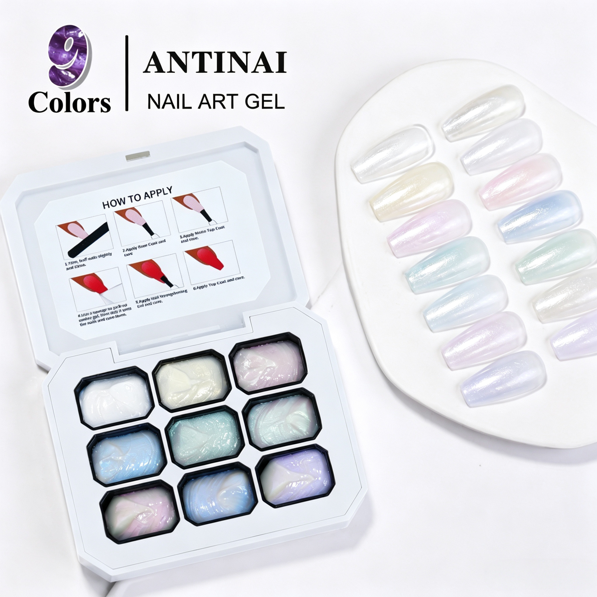 ANTINAI 9‑Colors Nail Art Gel Palette Pigment Set Semi‑Solid Gel for DIY Manicure Nail Decoration