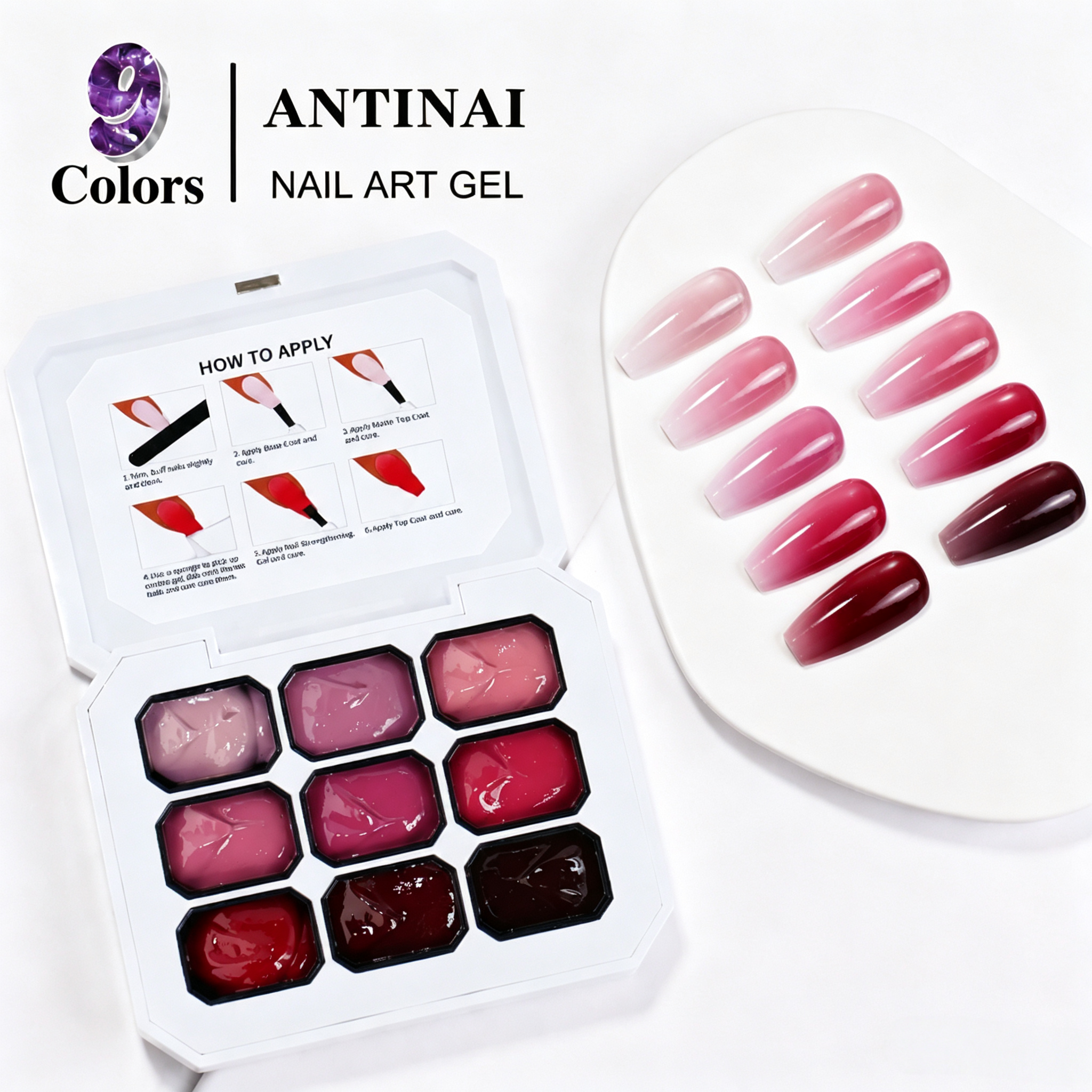 ANTINAI 9‑Colors Nail Art Gel Palette Pigment Set Semi‑Solid Gel for DIY Manicure Nail Decoration