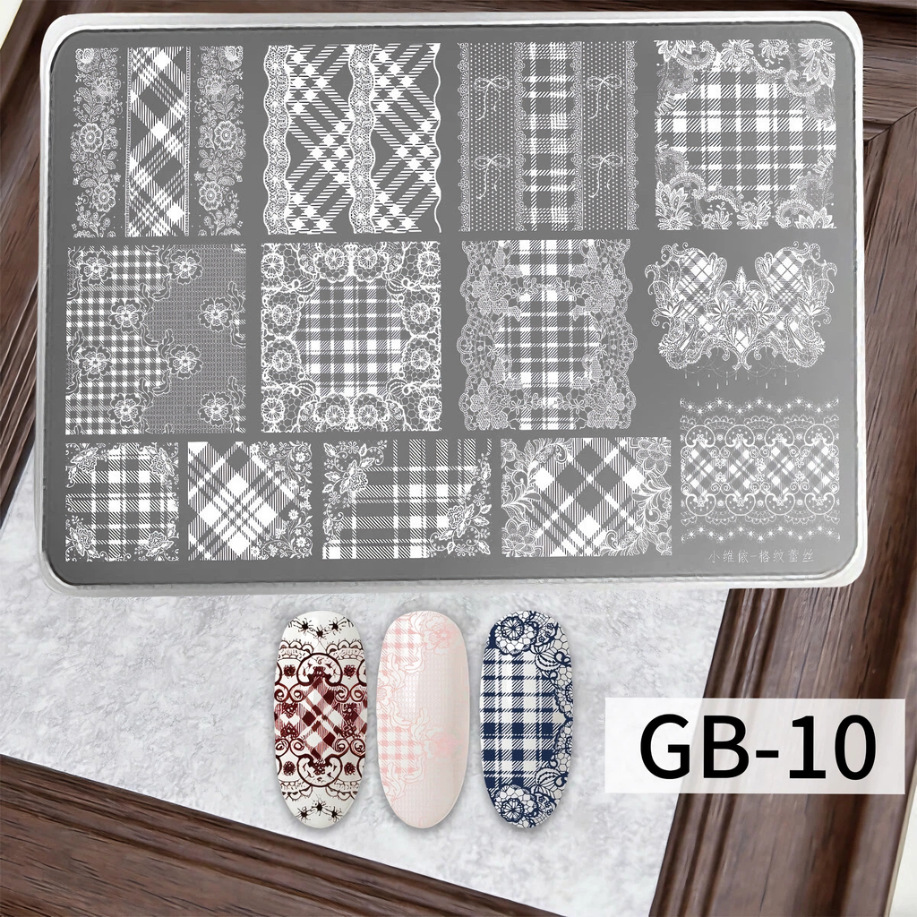 Nail Stamping Plates Set 12 Styles Lace Checkerboard Floral Butterfly Image Plates For DIY Nail Art Manicure Decor