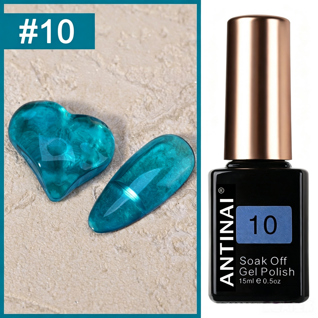 15ml ANTINAI Semi‑Sheer Jelly Gel Nail Polish, Bright Stained Glass Translucent Color for Nail Art
