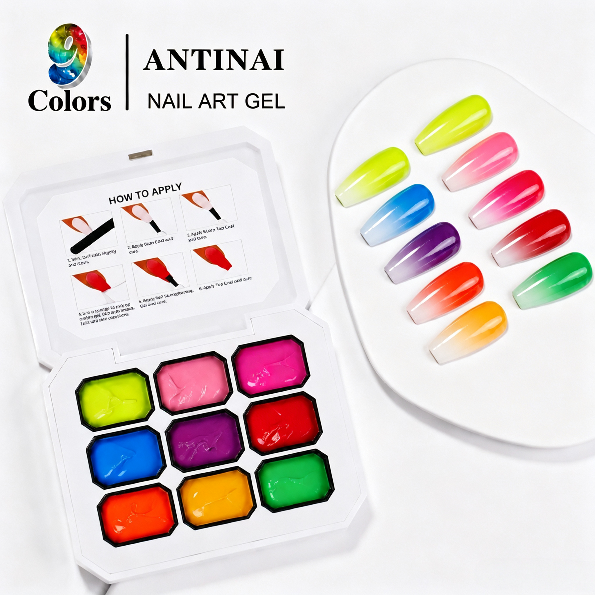 ANTINAI 9‑Colors Nail Art Gel Palette Pigment Set Semi‑Solid Gel for DIY Manicure Nail Decoration
