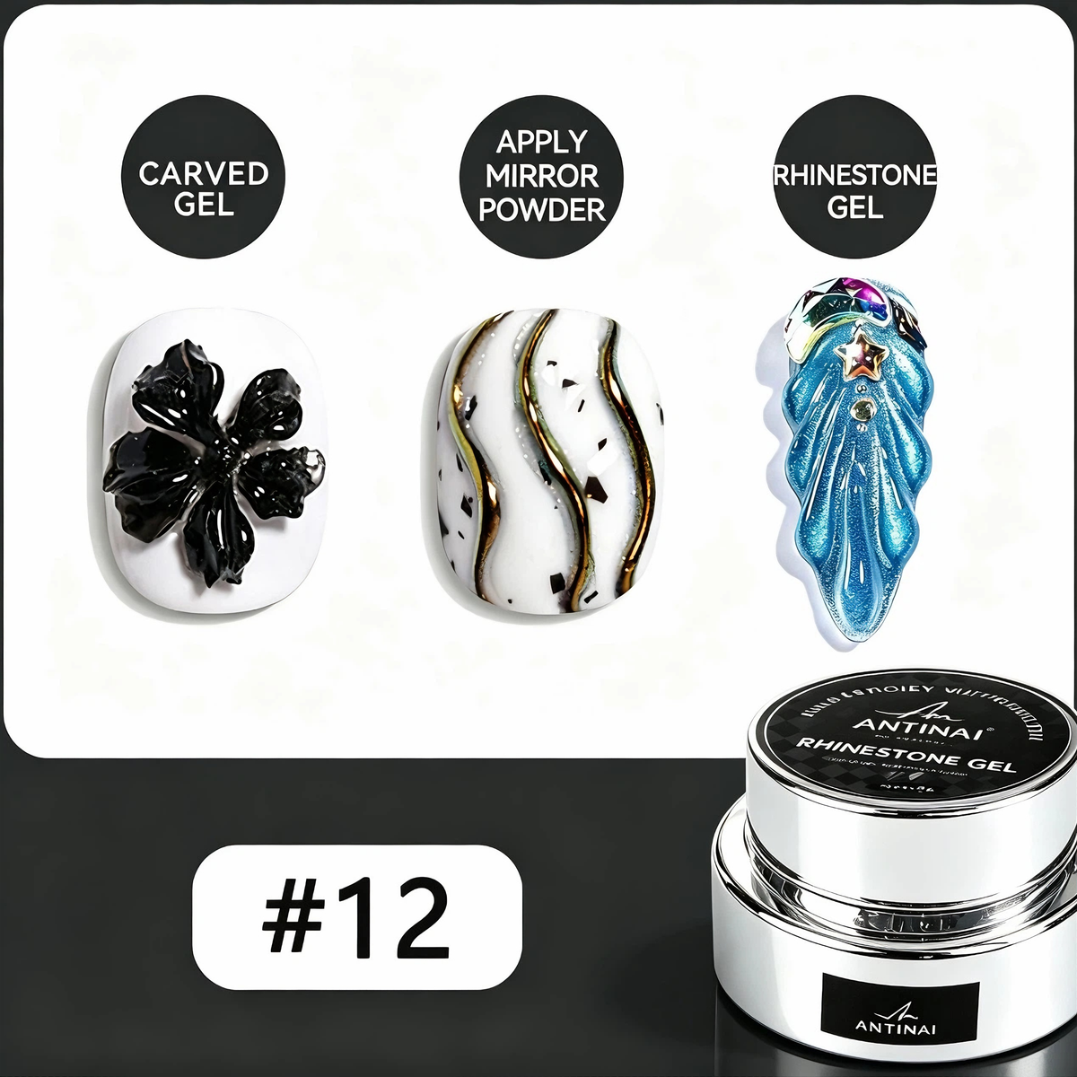 ANTINAI 12 Colors Molding Gel, 3D Sculpture Nail Art Gel, Self‑Leveling Low Odor Nail Carving Gel