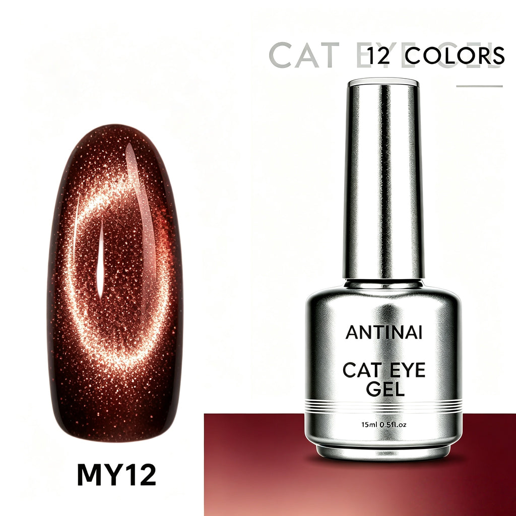 12‑Colors Jasper Magnetic Cateye Gel Polish Sparkling Glitter UV Gel Nail Art