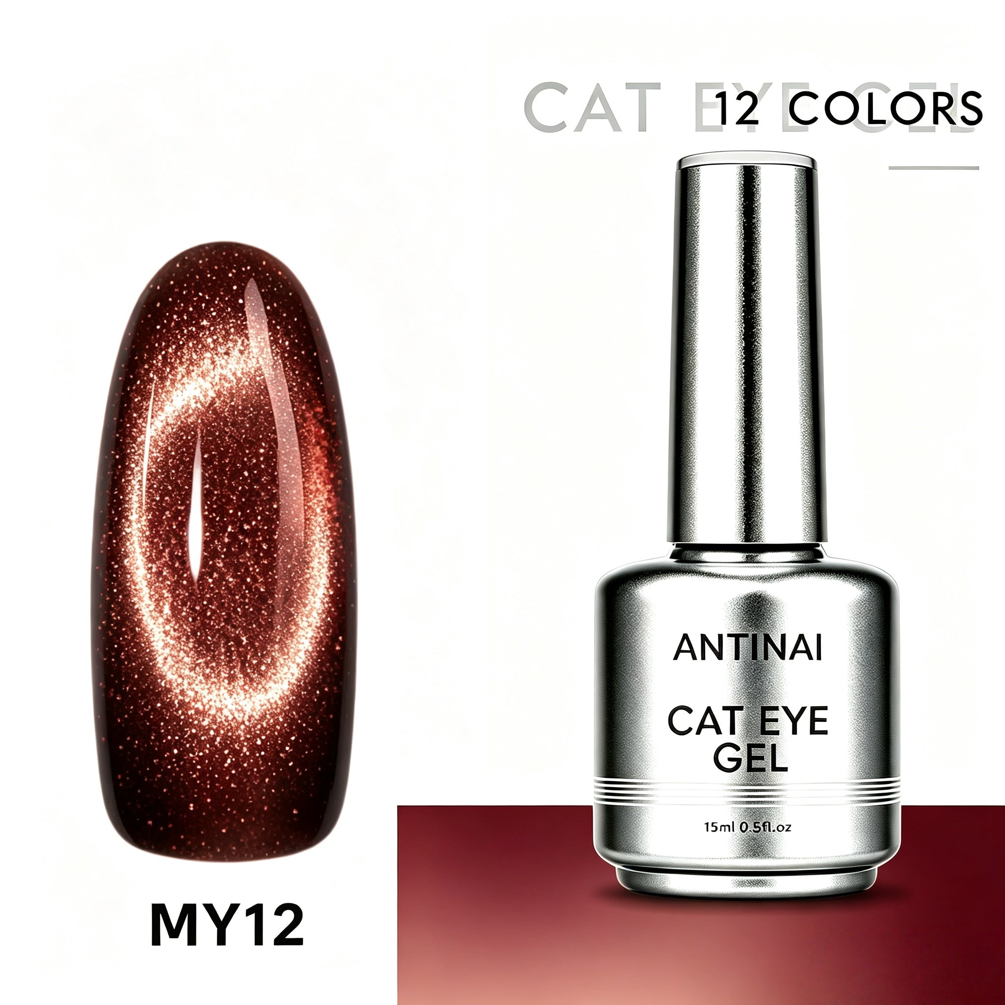 12‑Colors Jasper Magnetic Cateye Gel Polish Sparkling Glitter UV Gel Nail Art