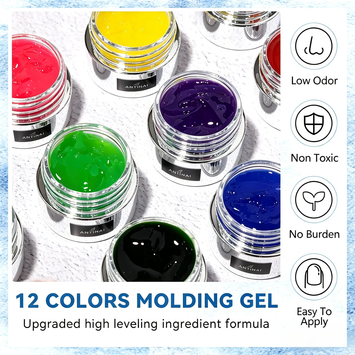 ANTINAI 12 Colors Molding Gel, 3D Sculpture Nail Art Gel, Self‑Leveling Low Odor Nail Carving Gel