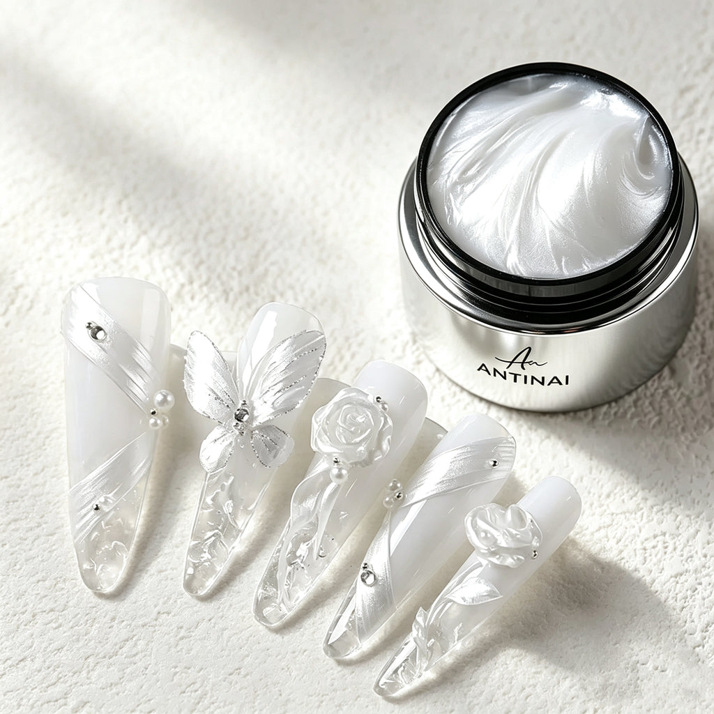 ANTINAI Pearlescent 3D Nail Sculpture Gel Non‑Flow Texture for Hand‑Carved Flower Nails